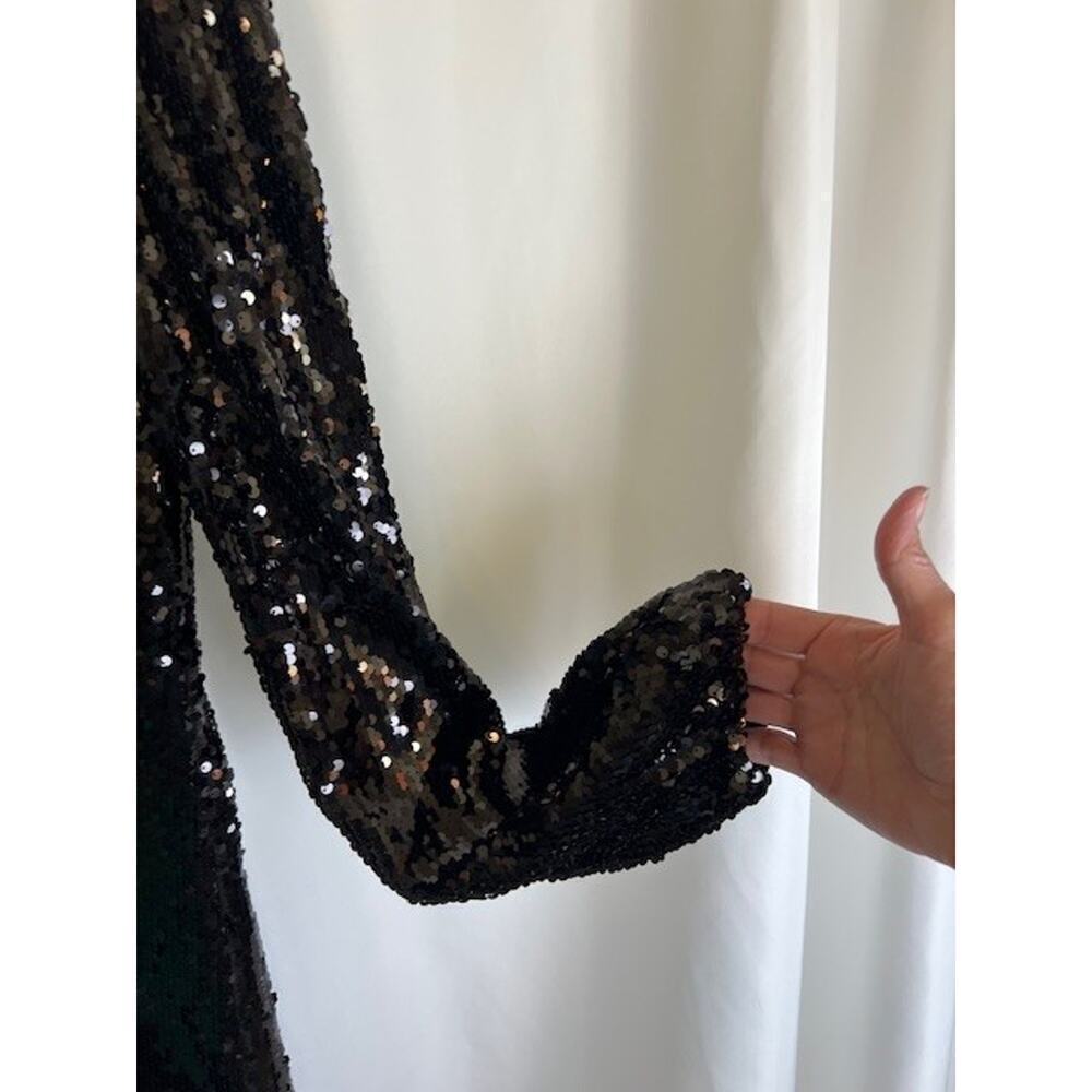 Black Sequin V-Neck Going Out Long Sleeve Top Size S WAYF - Picture 4 of 6